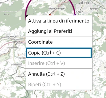 Anello di portata selezionato in map.army con il menu clic destro aperto e 'Copia (Ctrl + C)' evidenziato