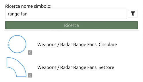 Ricerca simboli MSS in map.army per 'range fan', con Weapons / Radar Range Fans, Circolare e Settore