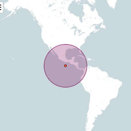 A circular range-ring tactical graphic placed on the map.army map