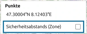 'Sicherheitsabstands (Zone)' nicht aktiviert in der map.army-Punktliste, das einzige gezeigte Bedienelement