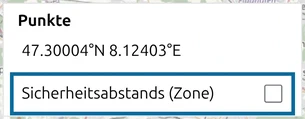 'Sicherheitsabstandszone' nicht aktiviert in der map.army-Punktliste, das einzige gezeigte Zonen-Bedienelement