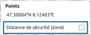 'Distance de sécurité (zone)' décoché dans la liste des points de map.army, seul réglage affiché