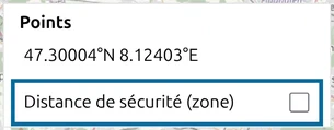 'Distance de sécurité (zone)' décoché dans la liste des points de map.army, seul réglage de zone affiché