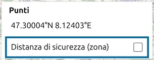 'Distanza di sicurezza (zona)' non spuntata nell'Elenco dei punti di map.army, l'unico controllo della zona mostrato