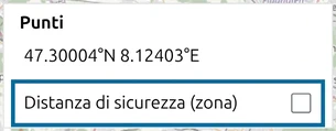 'Distanza di sicurezza (zona)' non spuntata nell'Elenco punti di map.army, l'unico controllo della zona mostrato