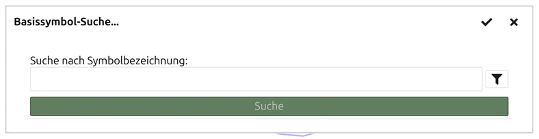 Der Dialog 'Basissymbol-Suche...' in map.army mit dem Suchfeld für den Symbolnamen