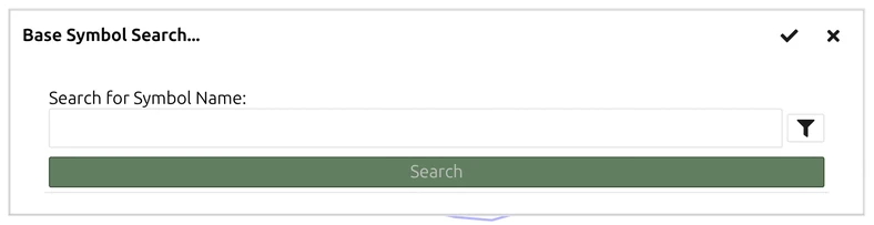 The 'Base Symbol Search...' dialog in map.army with its symbol-name search field