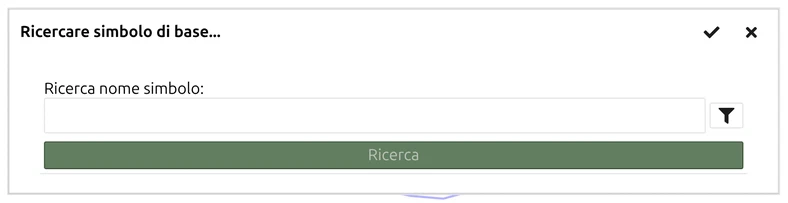 La finestra 'Ricerca simbolo di base...' di map.army con il campo di ricerca per nome del simbolo