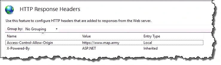 IIS CORS settings allowing the map.army domain