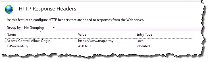 IIS CORS settings allowing the map.army domain