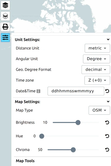 Brightness, Hue and Chroma sliders under Map Settings in the map.army Options panel