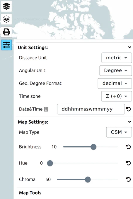 Brightness, Hue and Chroma sliders under Map Settings in the map.army Options panel