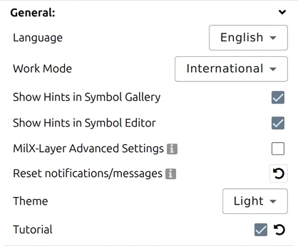 General settings and options