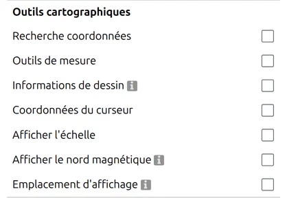 Paramètres des outils cartographiques