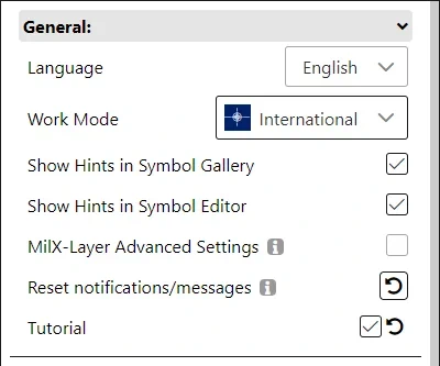 General settings and options