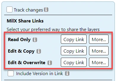 Button to copy link from a created share from the Military Map Generator