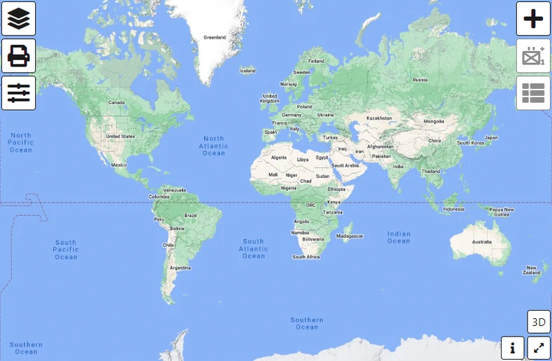 Default Atlantic-centred map view in map.army