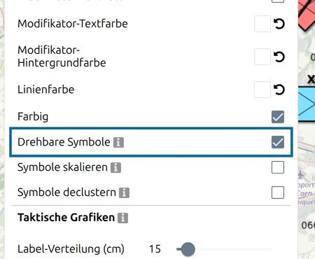 'Drehbare Symbole' unter 'Symbolformat' im Optionen-Bereich von map.army