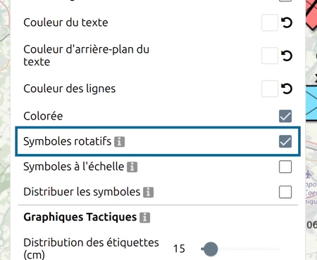 'Symboles rotatifs' sous 'Format de symbole' dans le panneau Options de map.army