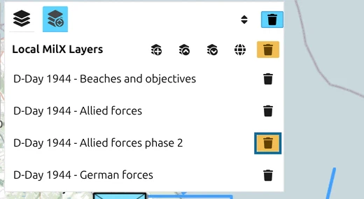map.army Layer-Manager in Delete mode with the trash button of the 'phase 2' layer marked