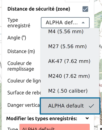 Liste Type enregistré dans la liste des points de map.army avec la nouvelle entrée 'ALPHA default' repérée
