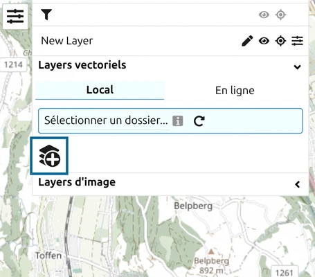 Groupe 'Layers vectoriels' du panneau Layers de map.army, onglet Local, avec le bouton Ajouter un layer entouré