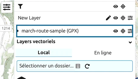 Nouveau layer MilX 'march-route-sample (GPX)' dans la liste des layers de map.army après la conversion
