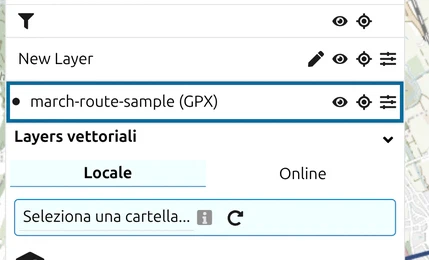 Nuovo layer MilX 'march-route-sample (GPX)' nell'elenco dei layer di map.army dopo la conversione
