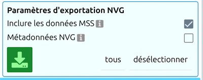 « Paramètres d'exportation NVG » dans map.army avec « Inclure les données MSS » et « Métadonnées NVG »