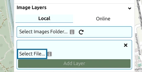 'Image Layers' group in the map.army Layers panel with 'Select File...' marked