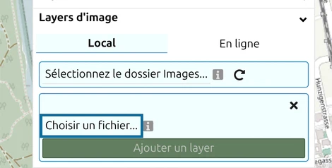 Groupe 'Layers d'image' du panneau Layers de map.army avec 'Choisir un fichier...' entouré