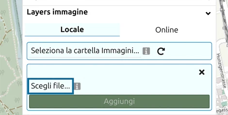 Gruppo 'Layer immagine' nel pannello Layer di map.army con 'Scegli file...' evidenziato