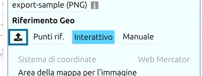 Riga 'Riferimento Geo' di map.army con il pulsante 'Carica il riferimento geografico dell'immagine da un file' evidenziato