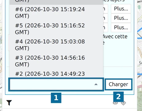 Liste 'Charger une version spécifique' de map.army avec les versions numérotées et le bouton Charger