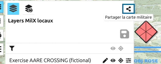 Icône Partager la carte militaire dans le panneau Layers de map.army