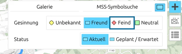 Zeile Gesinnung im map.army-Symbolfenster mit markiertem 'Feind'