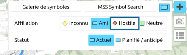 Ligne Affiliation du panneau des symboles de map.army avec 'Hostile' marqué