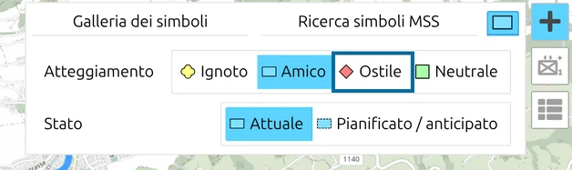 Riga Identità nel pannello dei simboli di map.army con 'Ostile' contrassegnato